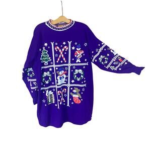 Vintage Savoy Christmas Sweater Dress Purple Holiday Tunic One Size USA